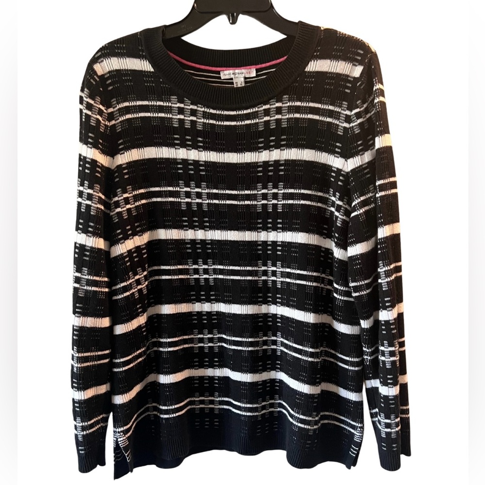 Isaac Mizrahi Live! Women’s Black & White Striped Sweater – Size Large